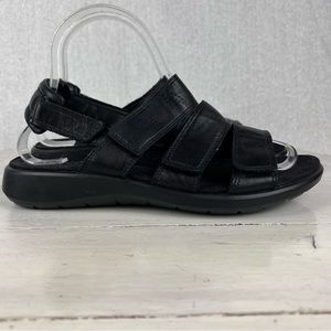 - 478gap Ecco black leather adjustable hook and loop strappy women sandals…